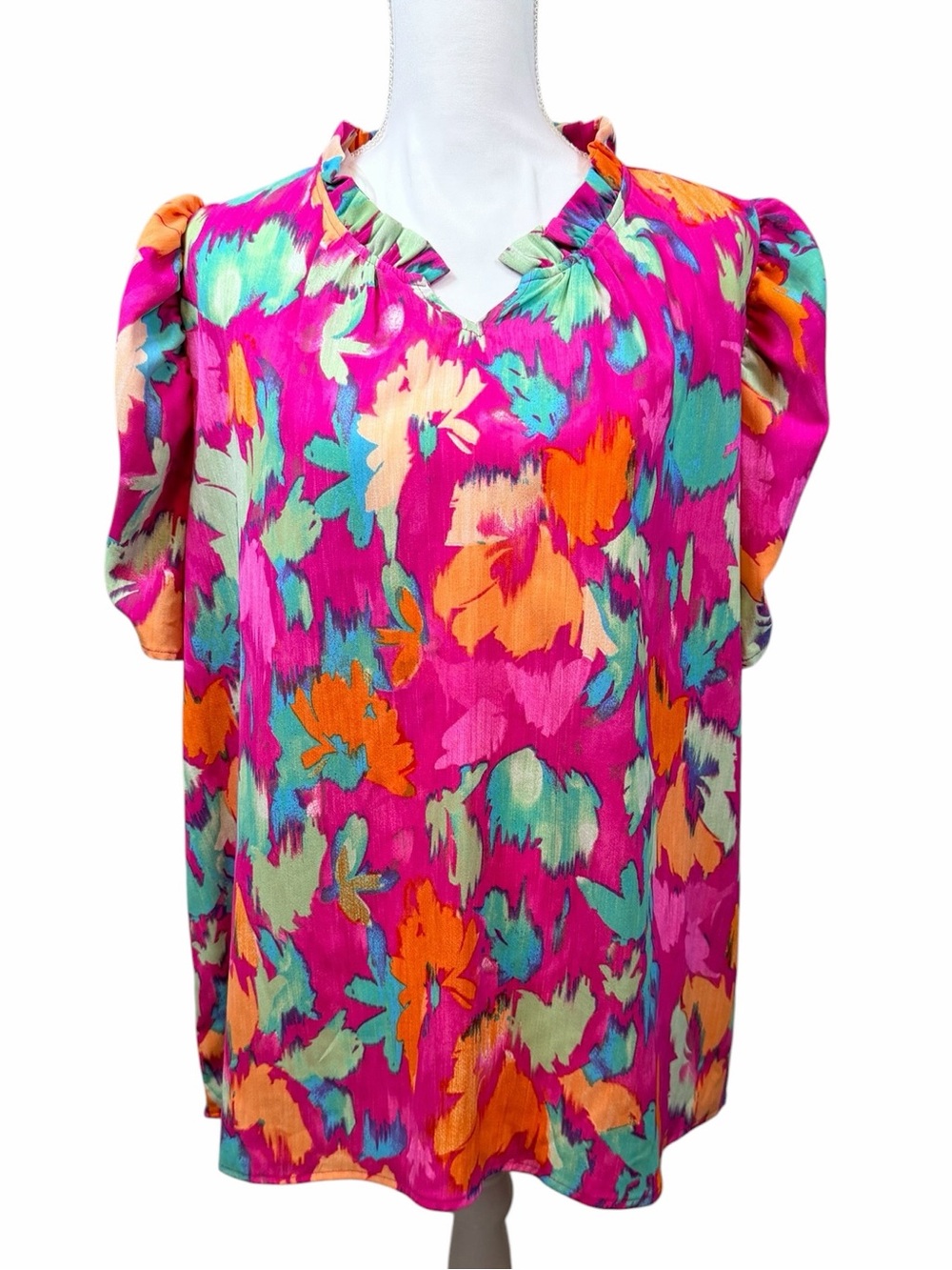 Haptics Hot Pink Floral Puff Sleeve Blouse Size 1X